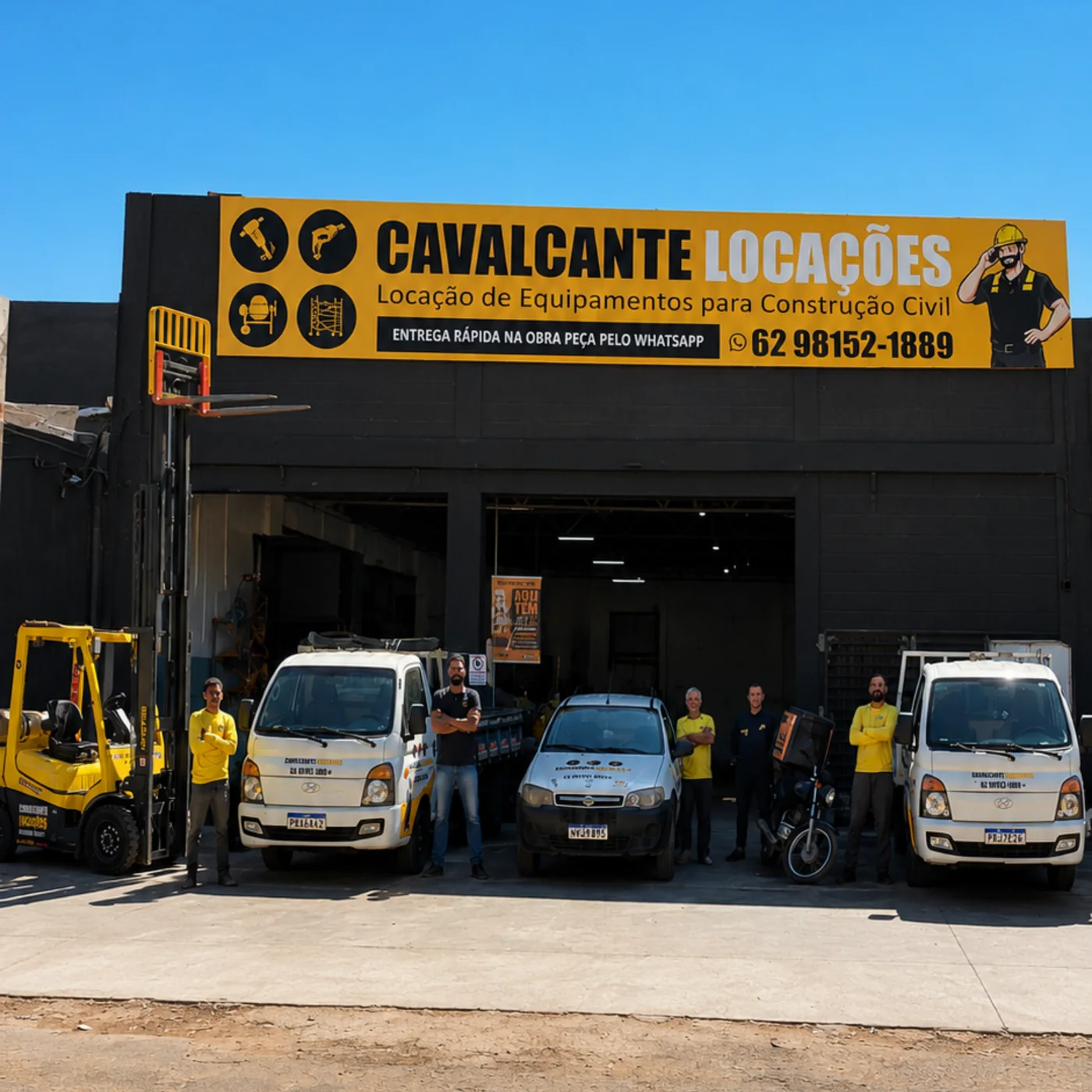 Equipe e frota da Cavalcante Locações na sede em Goiânia